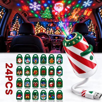 🎄 Merry Ride Christmas Car Projector Light – 24 Festive Slides
