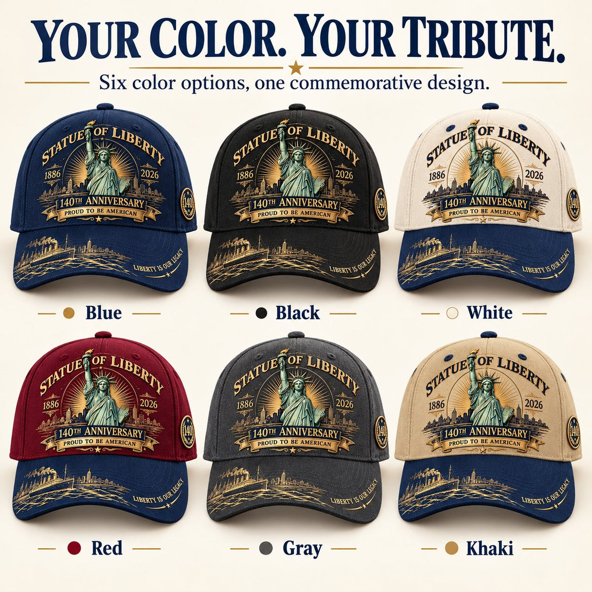 💝LAST DAY 49% OFF - 🗽 Statue of Liberty 140th Anniversary 1886–2026 – Premium Embroidered Heritage Cap | Cotton-Poly Blend • Detailed Embroidery • Adjustable Fit 🇺🇸