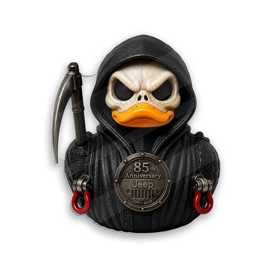 🎃 Jeep 85th Anniversary Grim Reaper Duck Magnet – Halloween Acrylic Car Décor
