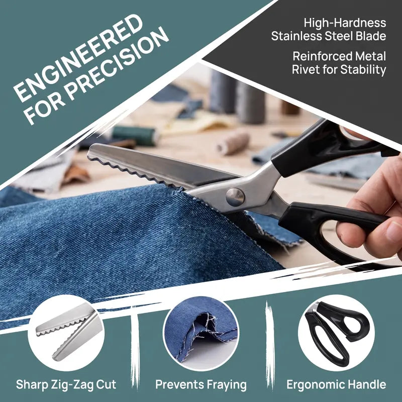 ✂️ Stainless Steel Pinking Scissors – Zigzag Serrated Blades for Sewing, Fabric & DIY Crafts 🧵