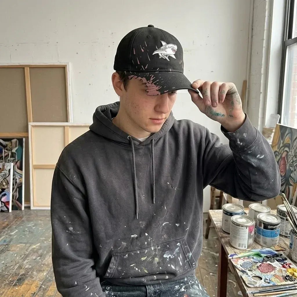🎉🦈 Shark Bite Baseball Cap | Embroidered Shark • Bite-Shaped Frayed Brim
