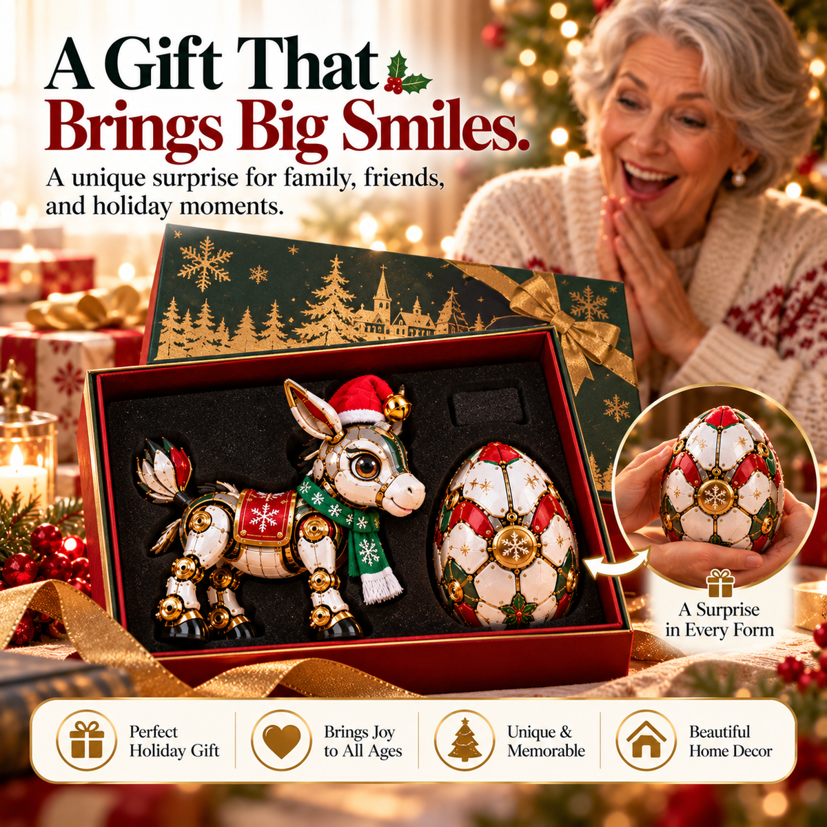 🎄 Magical Christmas Donkey Egg – 2-in-1 Egg-to-Donkey Transforming Mechanical Toy, Festive Collectible & Unique Holiday Gift 🎁✨
