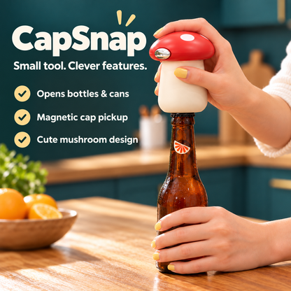 🍄 Magnetic Mushroom Bottle Opener – 3-in-1 Cap Remover & Can Opener Kitchen Gadget