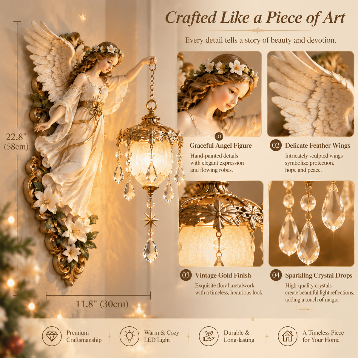 👼✨ Guardian Angel Crystal Light – Warm Glow & Elegant Home Decor