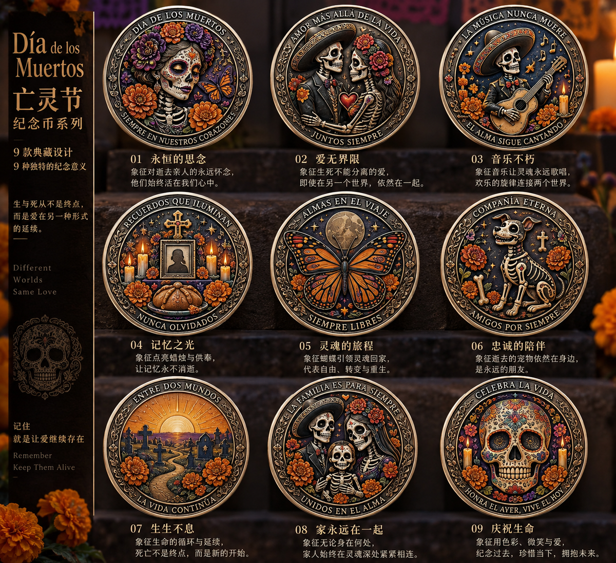 💀🌼 Day of the Dead Commemorative Coin Collection – Collectible Tribute Edition ✨
