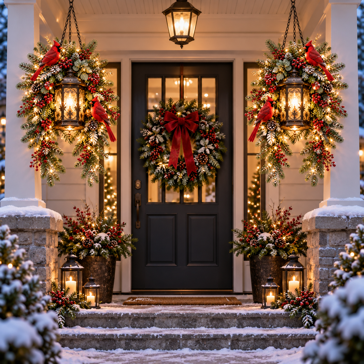 🎄 Snowy Cardinal Hanging Lantern – Give Your Porch a Christmas Glow