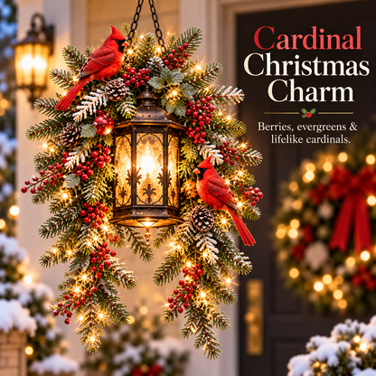 🎄 Snowy Cardinal Hanging Lantern – Give Your Porch a Christmas Glow