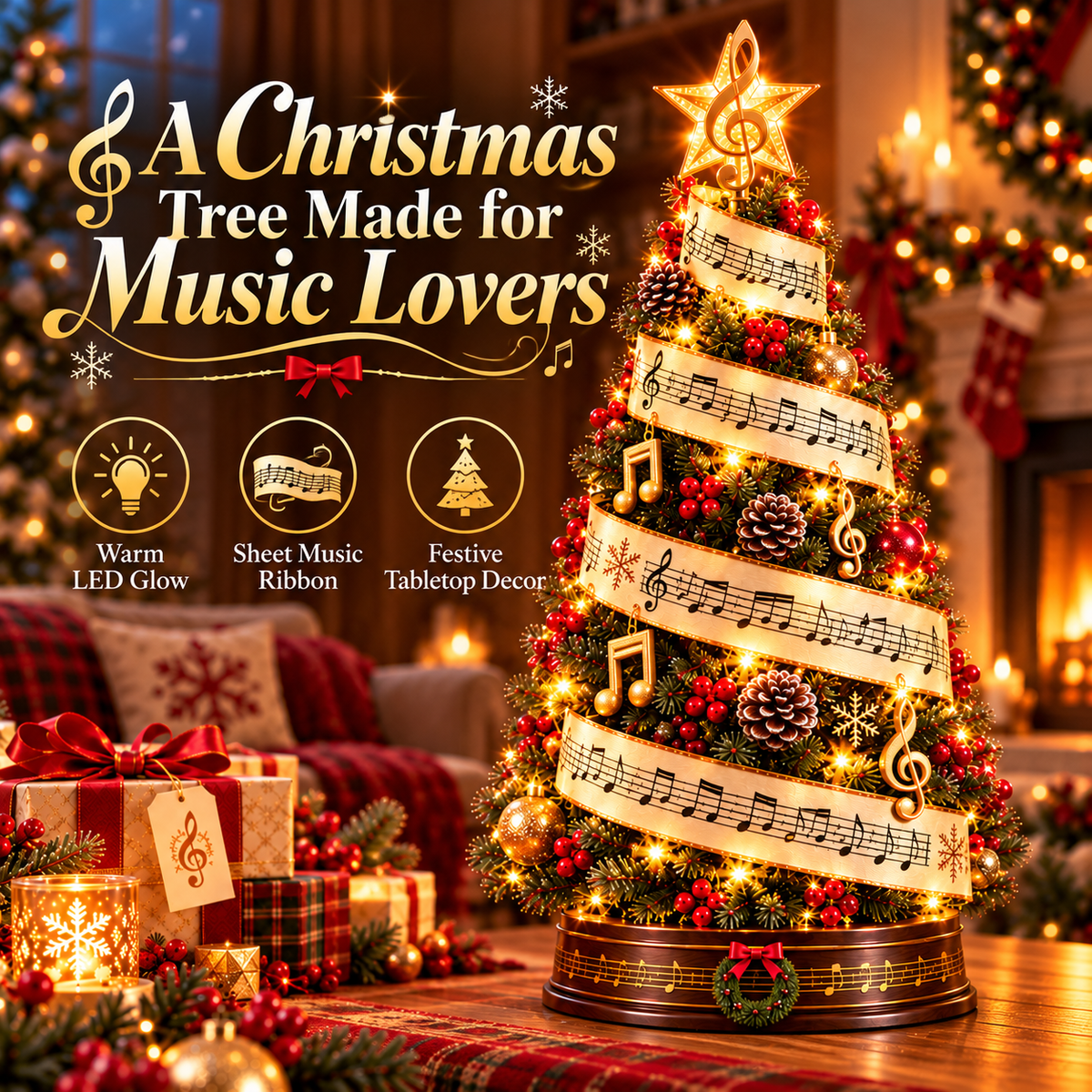 🎼🎄 Sheet Music Christmas Tree Light – Lighted Holiday Tree for Music Lovers
