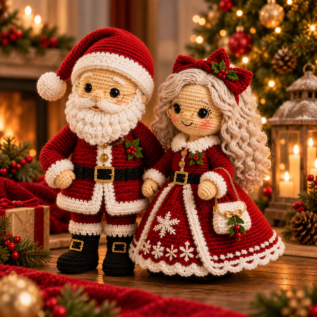 Classic Red crochet Santa and Mrs. Claus Christmas dolls
