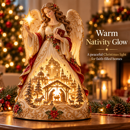 ✨🕊️ Lighted Angel Nativity Scene – Glowing Star of Bethlehem Christmas Table Decor & Meaningful Christian Gift 🎄