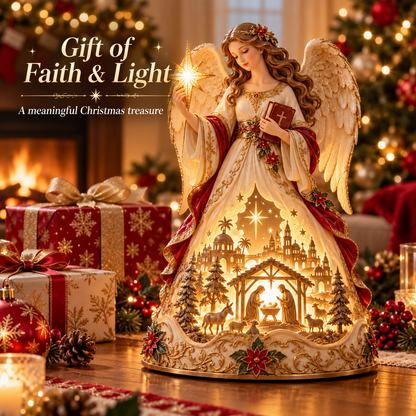 ✨🕊️ Lighted Angel Nativity Scene – Glowing Star of Bethlehem Christmas Table Decor & Meaningful Christian Gift 🎄