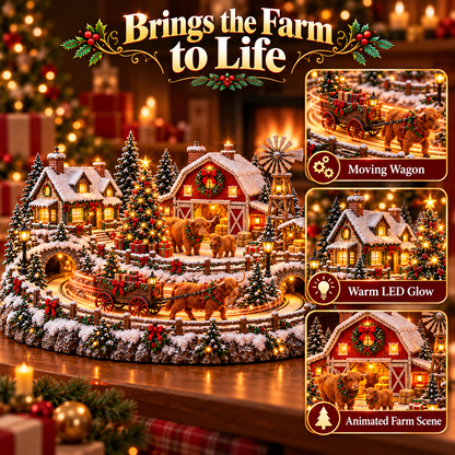 🐮 Highland Cow Christmas Farm Village – Lighted Farmhouse Holiday Scene