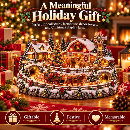🐮 Highland Cow Christmas Farm Village – Lighted Farmhouse Holiday Scene