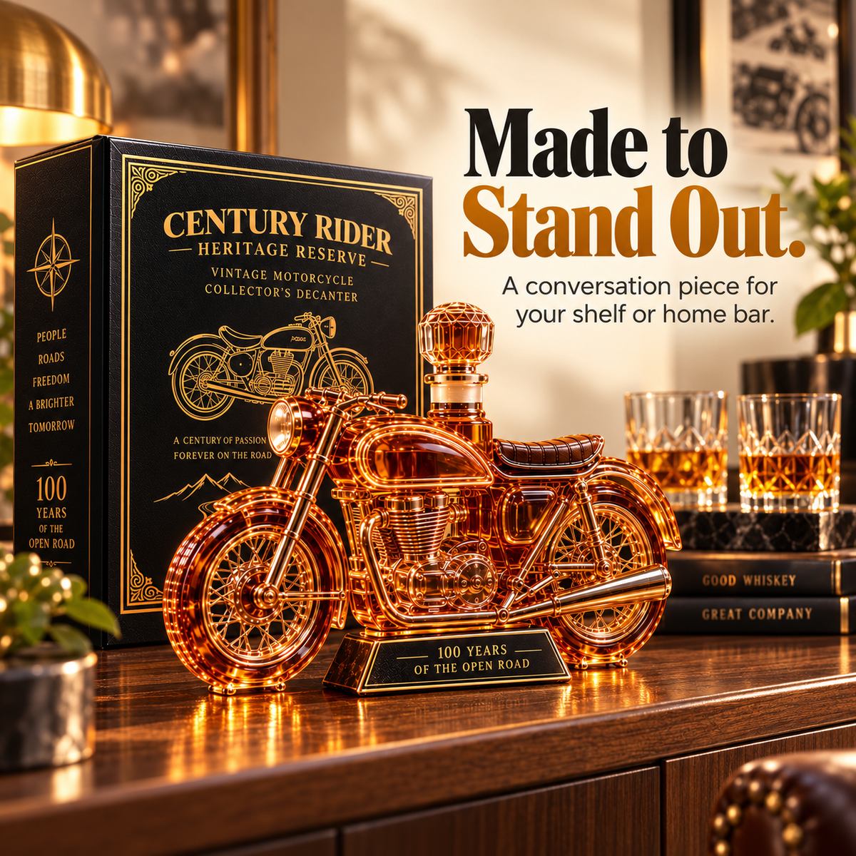 🏍️ Century Rider Heritage Reserve – 100 Years of the Open Road Commemorative Whiskey Decanter 🥃