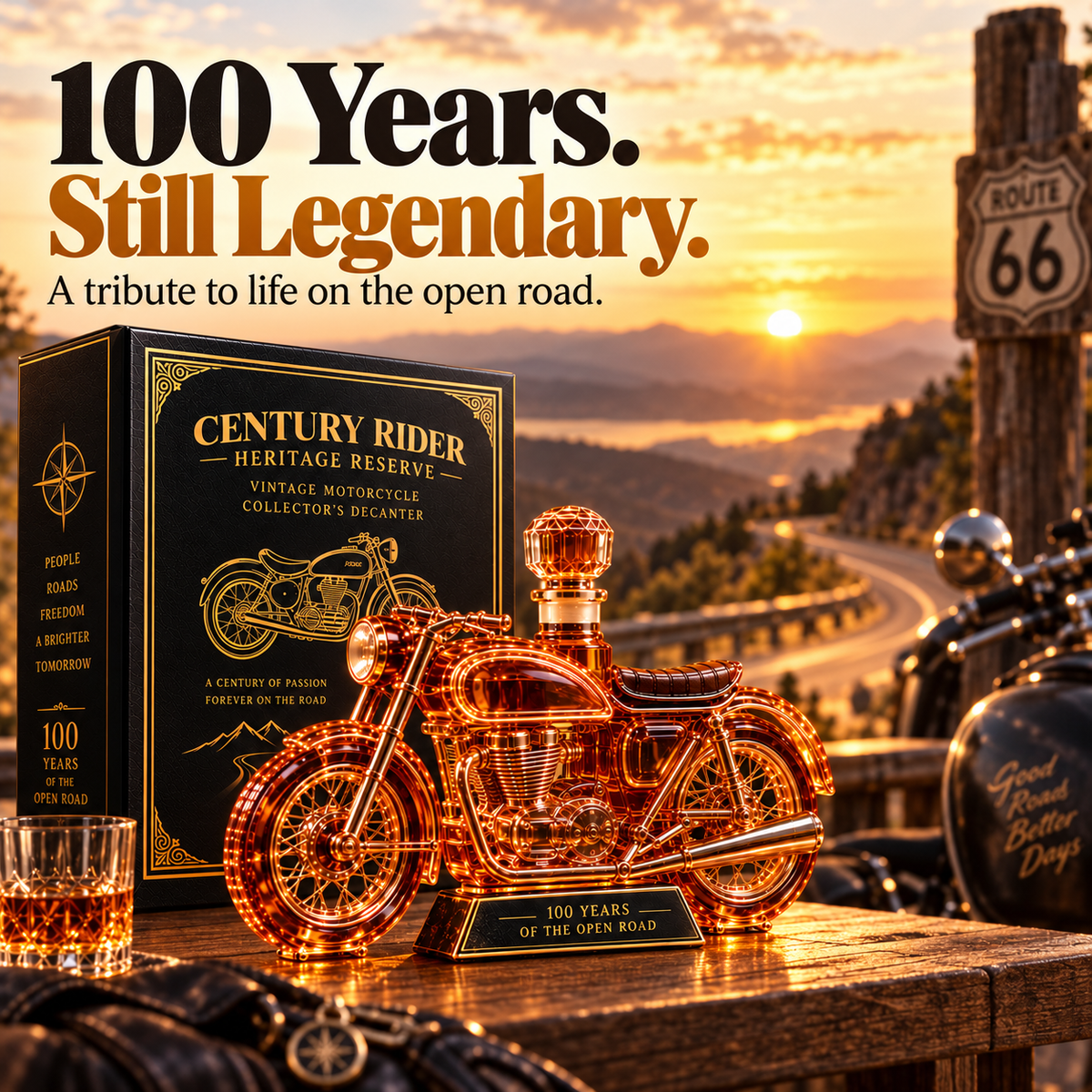 🏍️ Century Rider Heritage Reserve – 100 Years of the Open Road Commemorative Whiskey Decanter 🥃