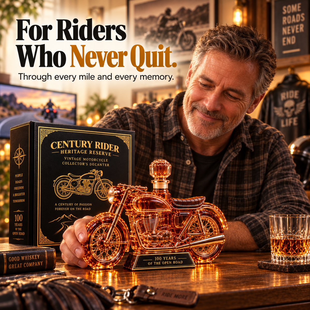 🏍️ Century Rider Heritage Reserve – 100 Years of the Open Road Commemorative Whiskey Decanter 🥃