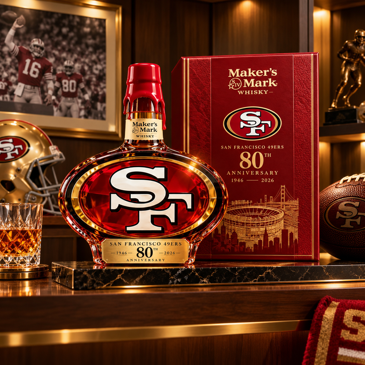 San Francisco 49ers 80th Anniversary Collector Whiskey Bottle – 1946–2026 Commemorative Edition