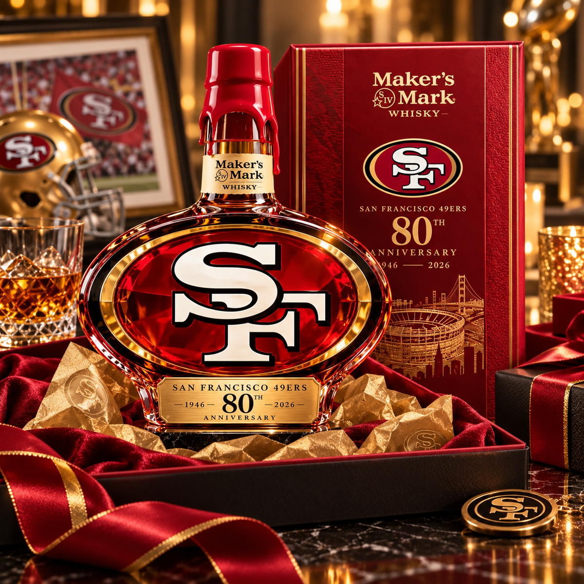 San Francisco 49ers 80th Anniversary Collector Whiskey Bottle – 1946–2026 Commemorative Edition