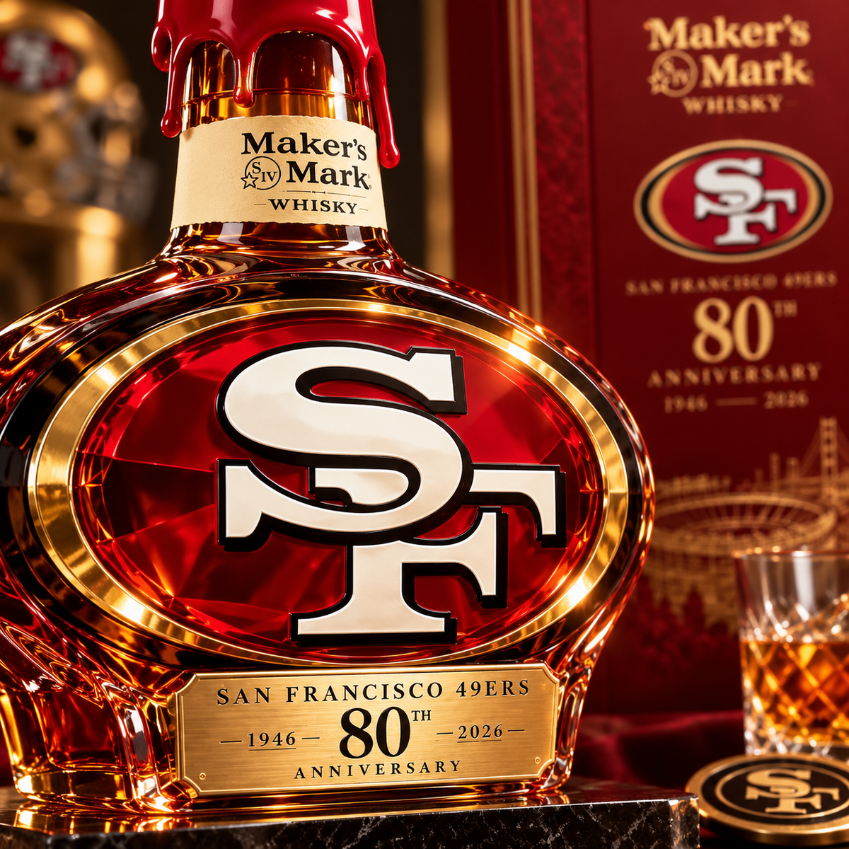 San Francisco 49ers 80th Anniversary Collector Whiskey Bottle – 1946–2026 Commemorative Edition