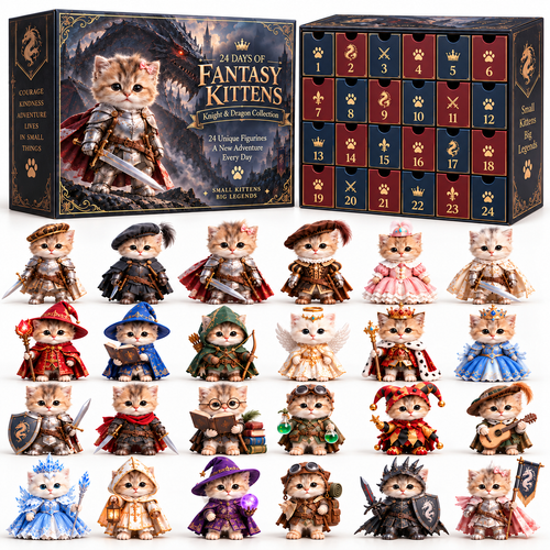 🐉 24 Days of Fantasy Kittens Advent Calendar – Knight & Dragon Collection 🐱