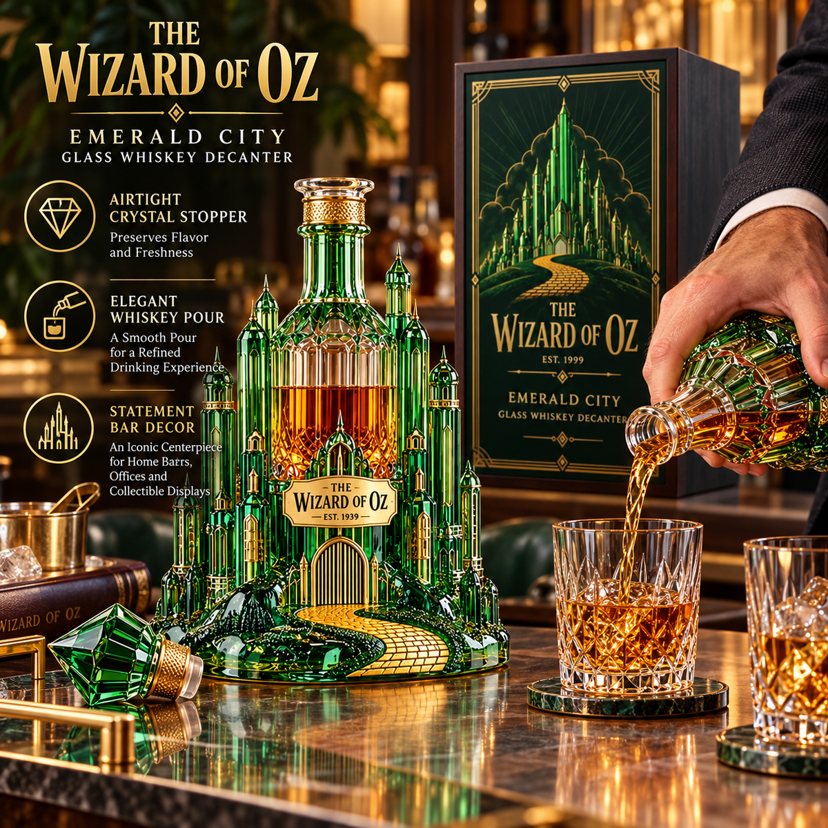 Emerald City Glass Whiskey Decanter