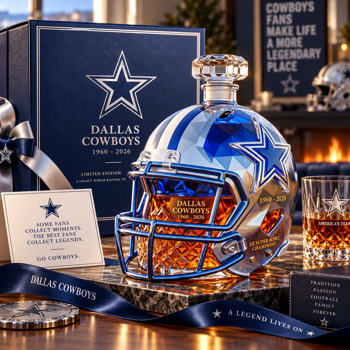 ⭐DALLAS 66th Anniversary Helmet Whiskey Bottle