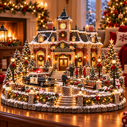 🎄 Christmas Firehouse Village™ – Warm LED Lights, Vintage Fire Trucks & Cozy Holiday Display