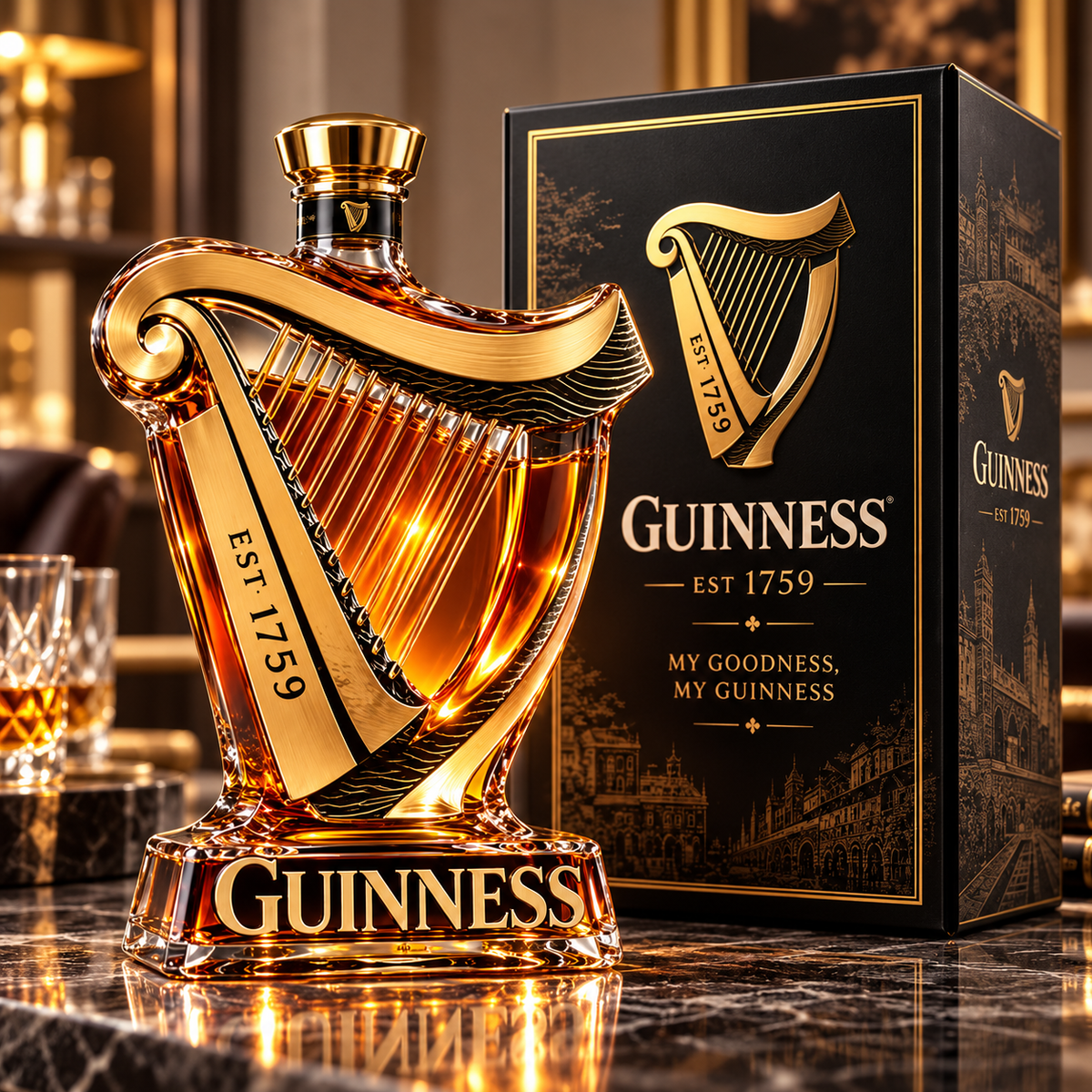 Guinness Harp Whiskey Decanter – Irish Heritage Glass Liquor Bottle & Collector’s Gift