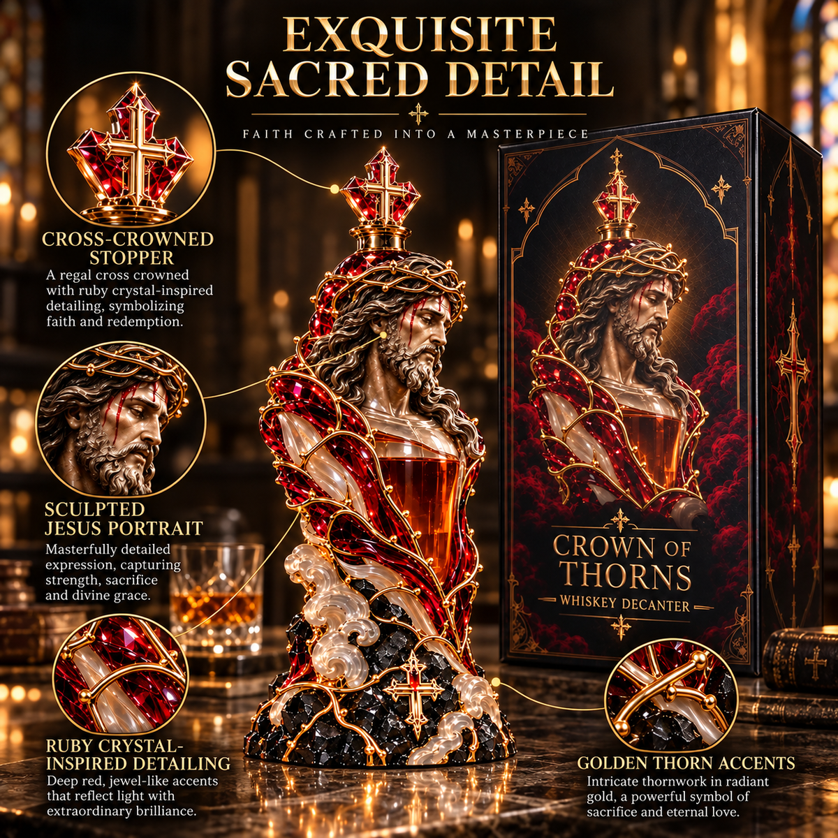 Crown of Thorns – Jesus Christ Whiskey Decanter | Sacred Redemption Gothic Christian Collectible