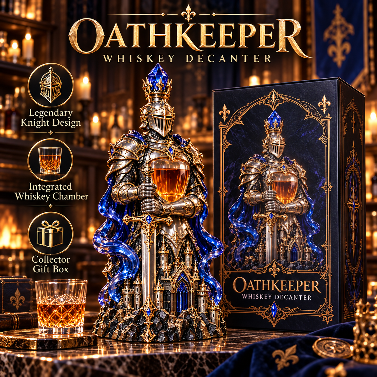 Oathkeeper™ Knight Whiskey Decanter – Medieval Sword Guardian Liquor Bottle, Gothic Bar Decor & Unique Gift for Him