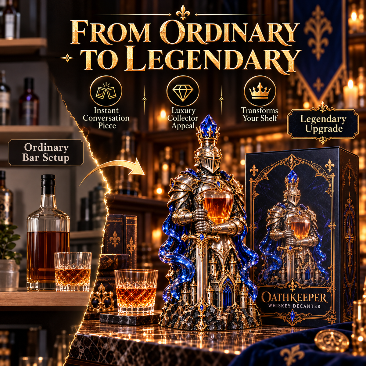 Oathkeeper™ Knight Whiskey Decanter – Medieval Sword Guardian Liquor Bottle, Gothic Bar Decor & Unique Gift for Him