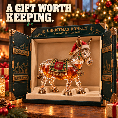 🫏2026 Christmas Donkey Whiskey Decanter – Festive Glass Donkey Bottle with Santa Hat, Holiday Collectible & Unique Christmas Gift🎁