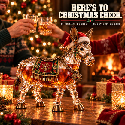 🫏2026 Christmas Donkey Whiskey Decanter – Festive Glass Donkey Bottle with Santa Hat, Holiday Collectible & Unique Christmas Gift🎁