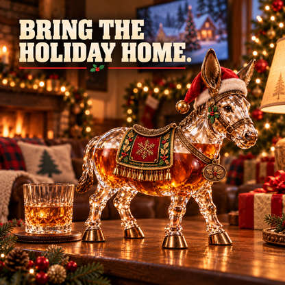 🫏2026 Christmas Donkey Whiskey Decanter – Festive Glass Donkey Bottle with Santa Hat, Holiday Collectible & Unique Christmas Gift🎁