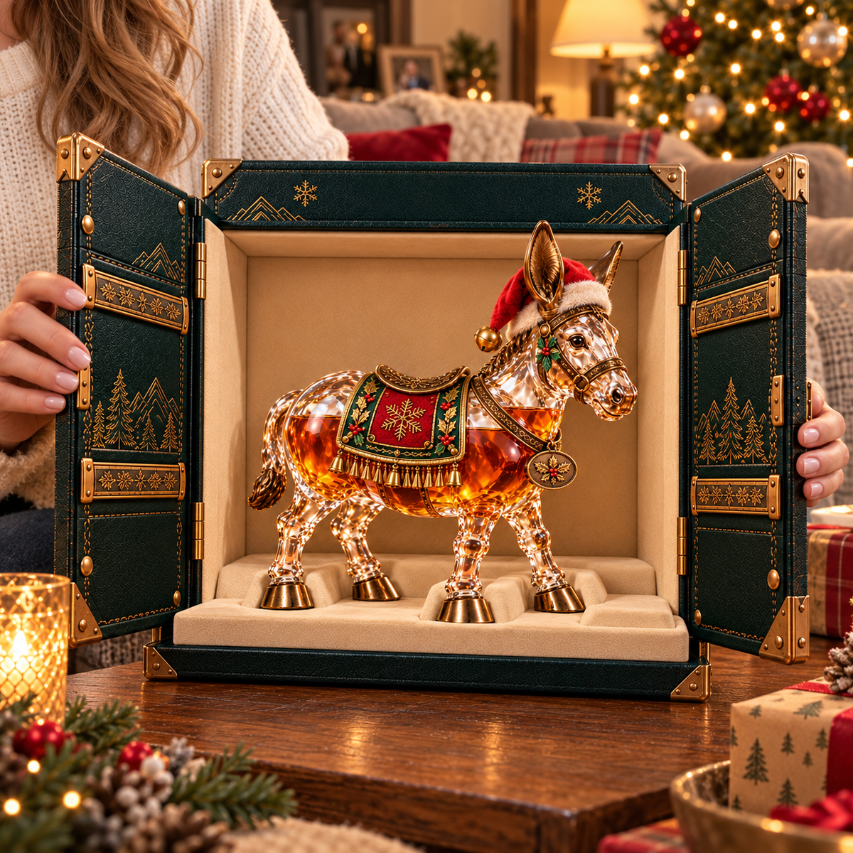 🫏2026 Christmas Donkey Whiskey Decanter – Festive Glass Donkey Bottle with Santa Hat, Holiday Collectible & Unique Christmas Gift🎁