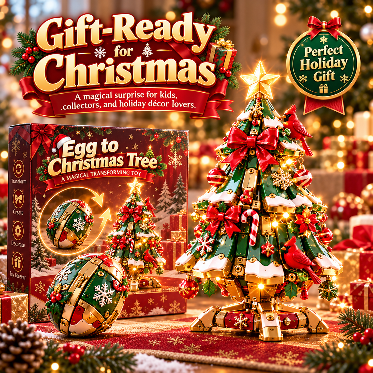 🥚🎄 Magical Egg-to-Christmas Tree Transforming Toy – Cardinal Christmas Surprise Gift 🎁