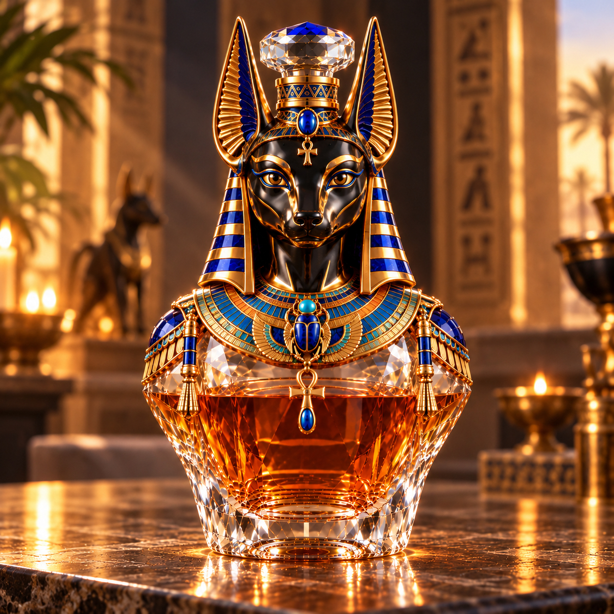Anubis Guardian of Eternity golden and black Egyptian jackal god whiskey decanter