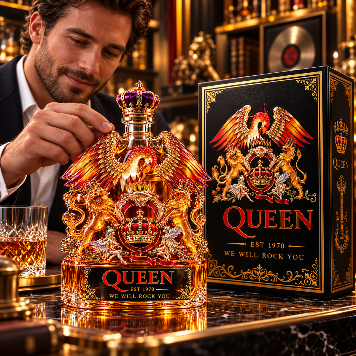 We Will Rock You — British Rock Royalty Whiskey Bottle