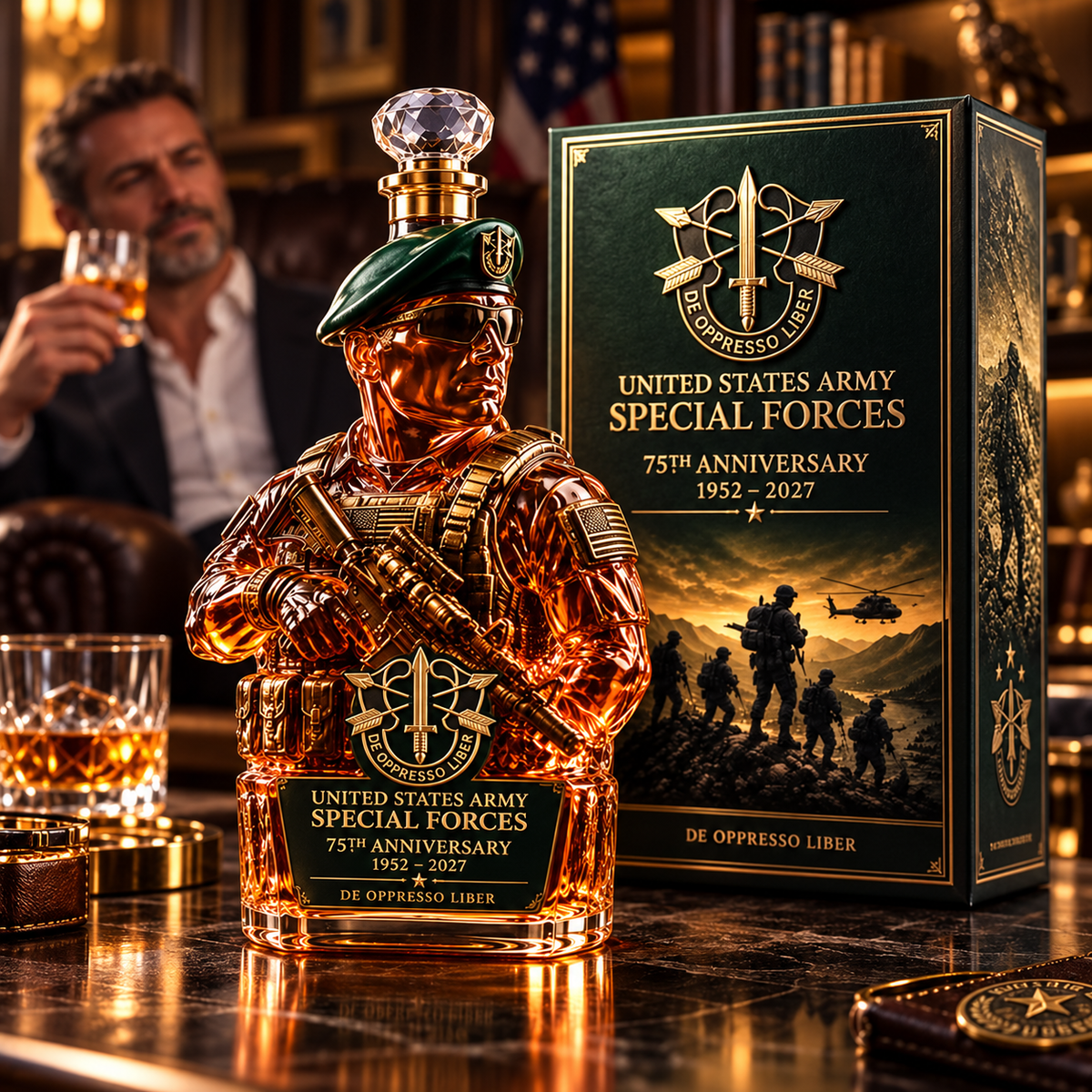 🇺🇸 U.S. Army Special Forces 75th Anniversary Whiskey Decanter – 1952–2027 Commemorative Collector’s Edition