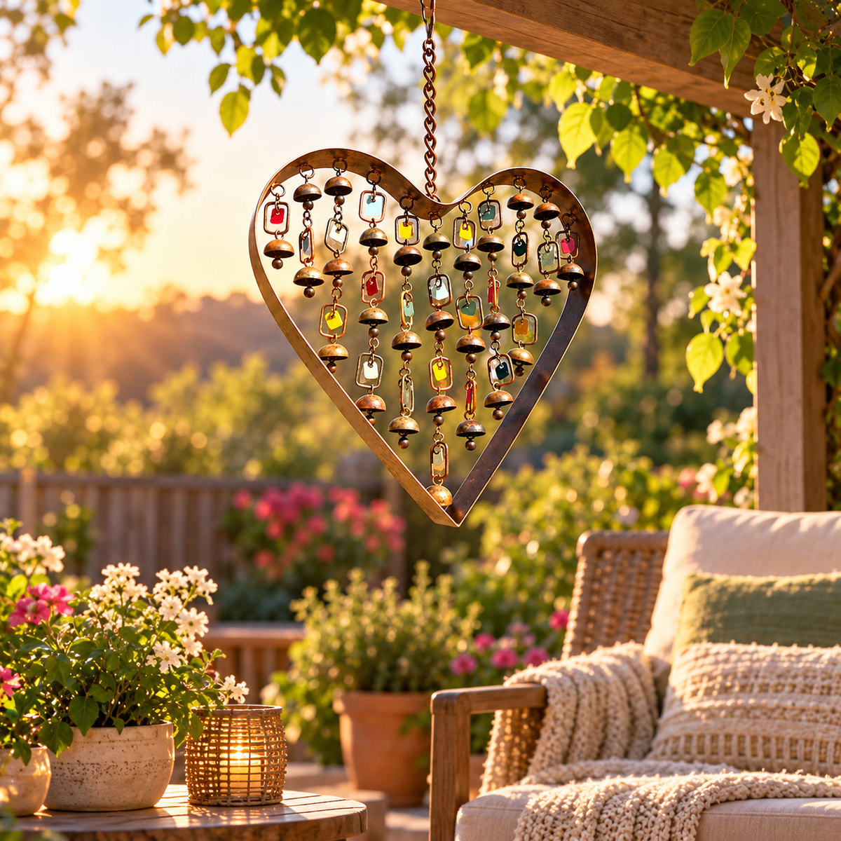 💖 Heart Wind Chime – Handcrafted Metal Garden Ornament