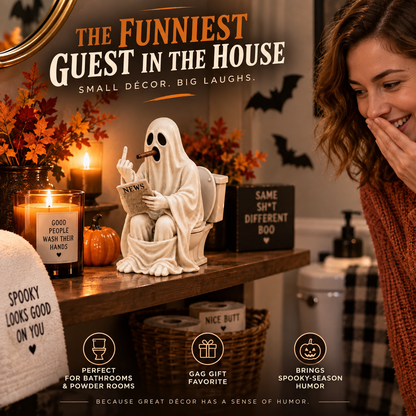 👻🚽 Rude Ghost on Toilet Figurine | Funny Halloween Tabletop Décor, Spooky Bathroom Statue & Gag Gift
