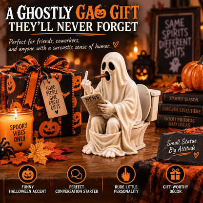 👻🚽 Rude Ghost on Toilet Figurine | Funny Halloween Tabletop Décor, Spooky Bathroom Statue & Gag Gift