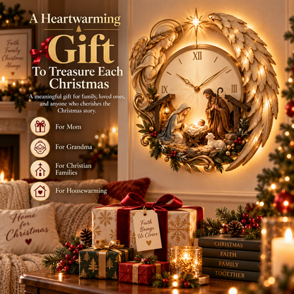 ✨ Bethlehem Angel Nativity Glow Clock – Lighted Christmas Wall Décor