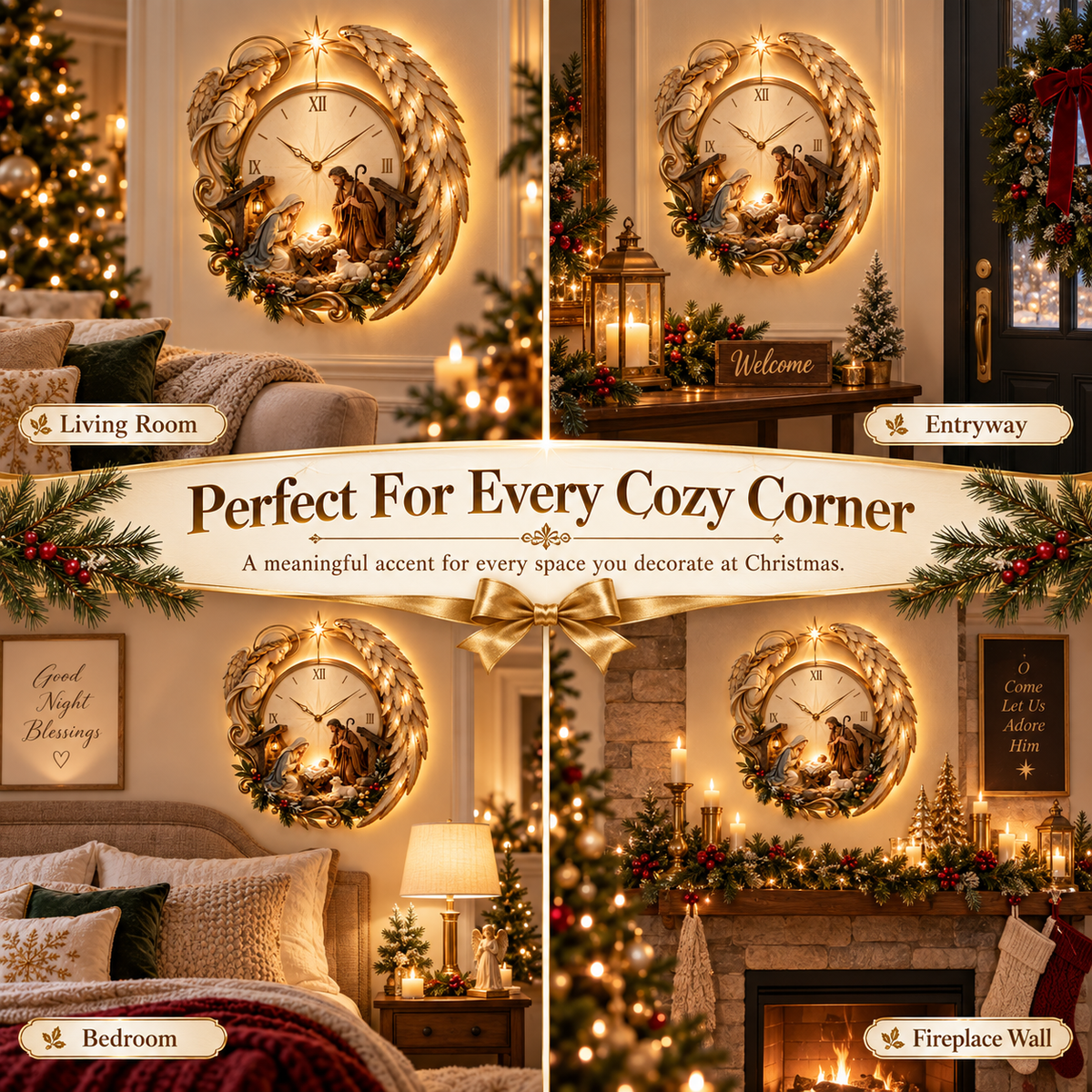 ✨ Bethlehem Angel Nativity Glow Clock – Lighted Christmas Wall Décor