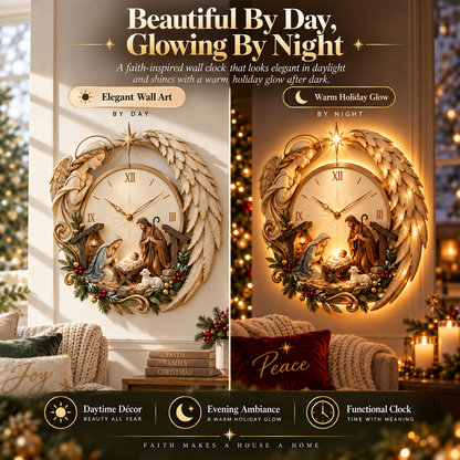 ✨ Bethlehem Angel Nativity Glow Clock – Lighted Christmas Wall Décor