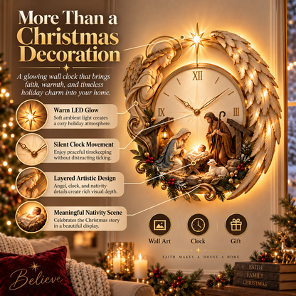 ✨ Bethlehem Angel Nativity Glow Clock – Lighted Christmas Wall Décor
