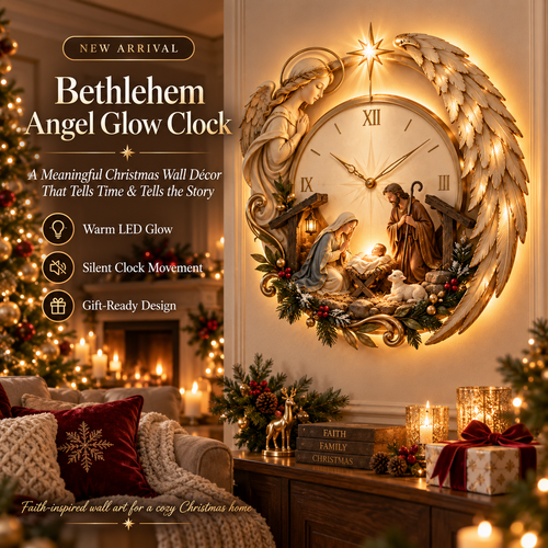 ✨ Bethlehem Angel Nativity Glow Clock – Lighted Christmas Wall Décor