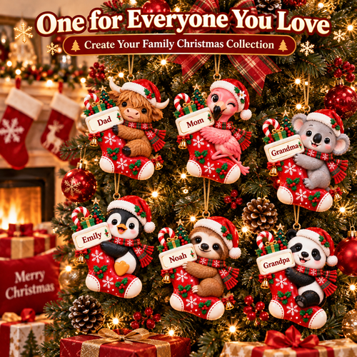 🎄 Personalized Animal Christmas Ornament – Custom Name Keepsake