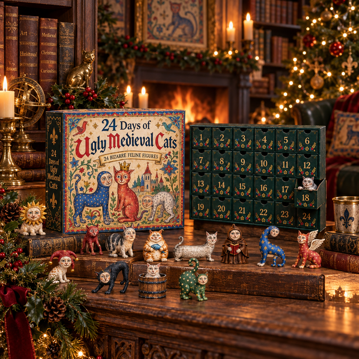 Ugly Medieval Cats advent calendar Christmas gift display