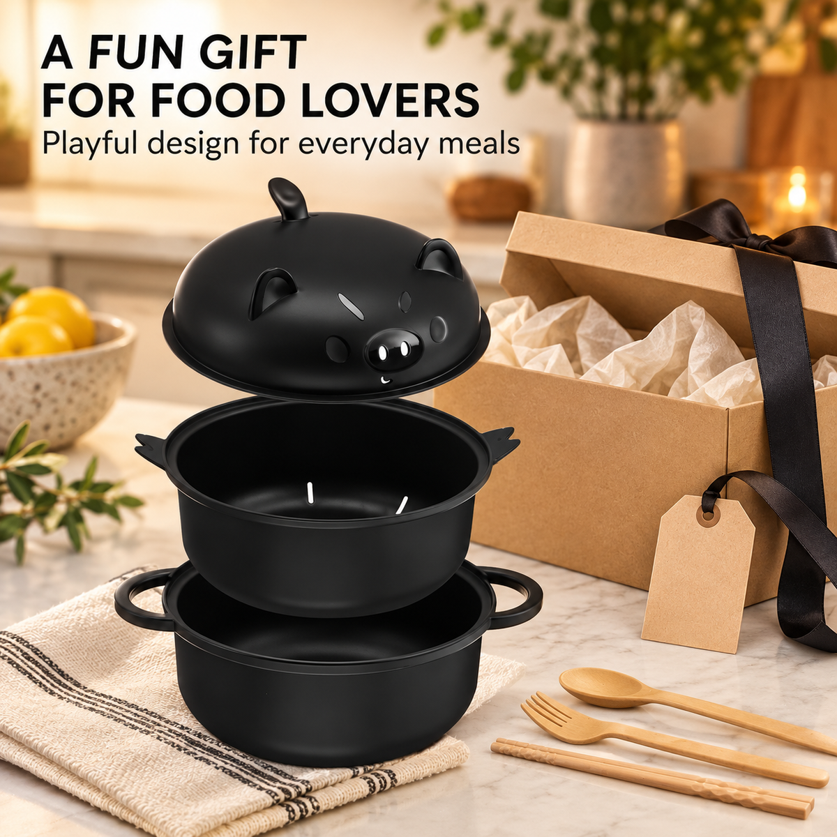 🔥 Complete Kitchenware & Tableware Set with Strainer Lid, Handle, Spoon, Fork & Chopsticks 🍴